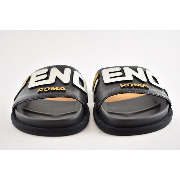 Fendi Mania Fila Black Coated Canvas FF Logo Mule Slide Flat Flip Flop Sandal 37 - Picture 6 of 12